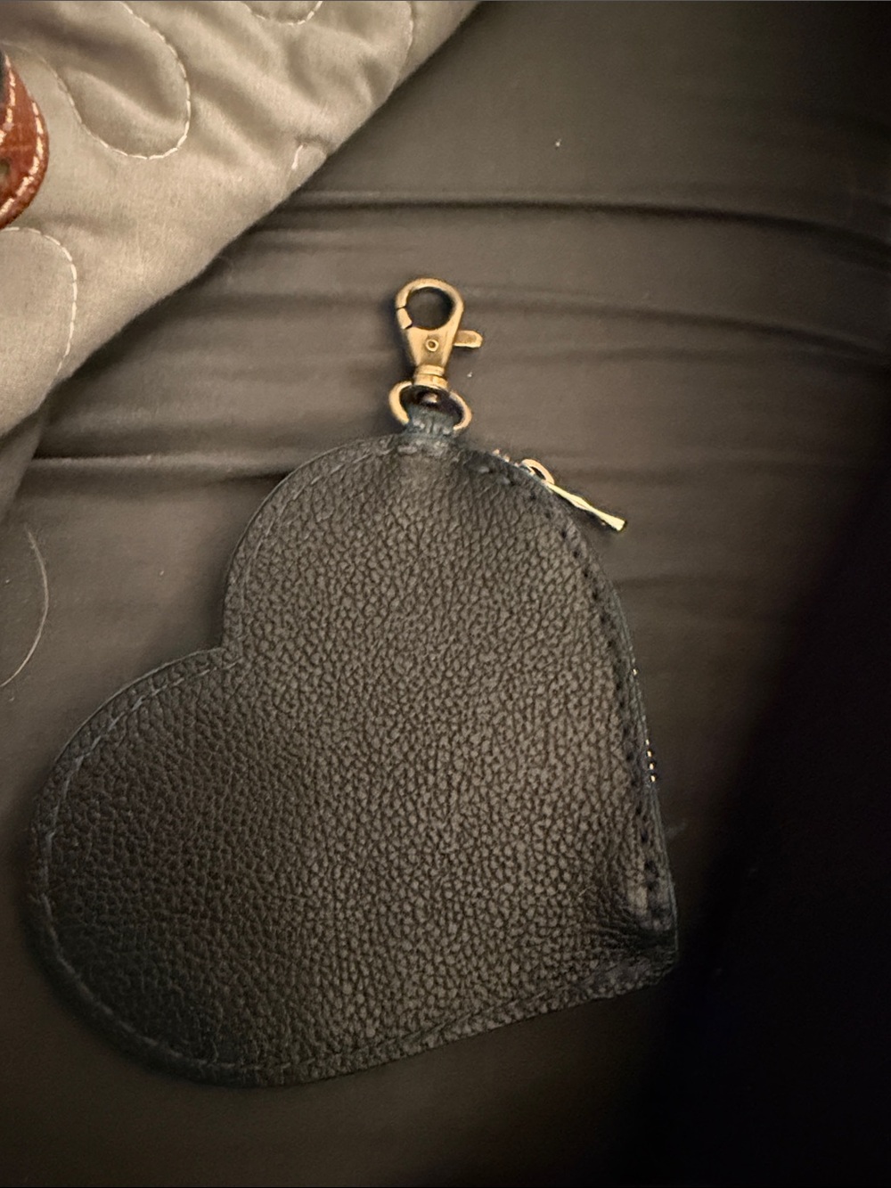 Heart-Shaped Leather Coin Pouch - Black